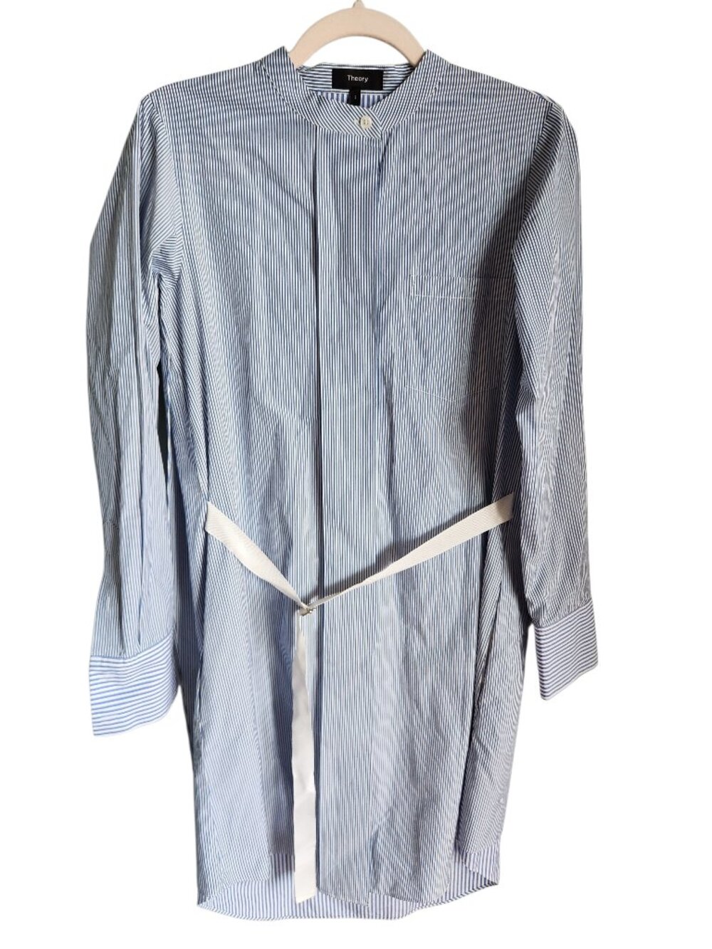 Theory Shirt Dress Blue White Size 2 Jodalee Taff Striped Poplin Oversized Belt